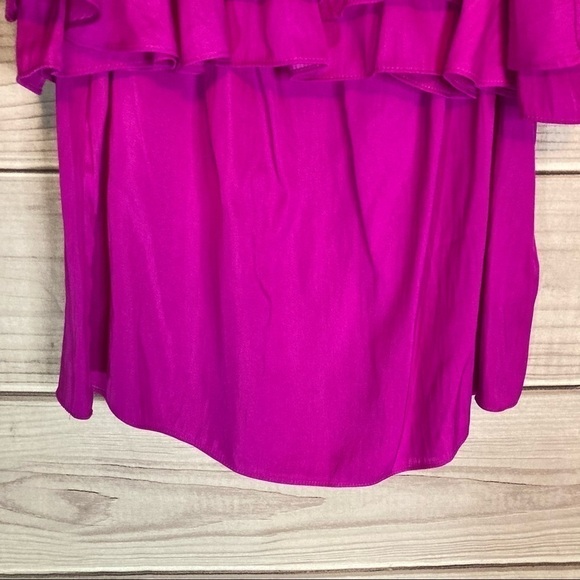 Lilly Pulitzer Haylee of the Shoulder Satin Ruffle Top in Wine Spritzer - Picture 3 of 9